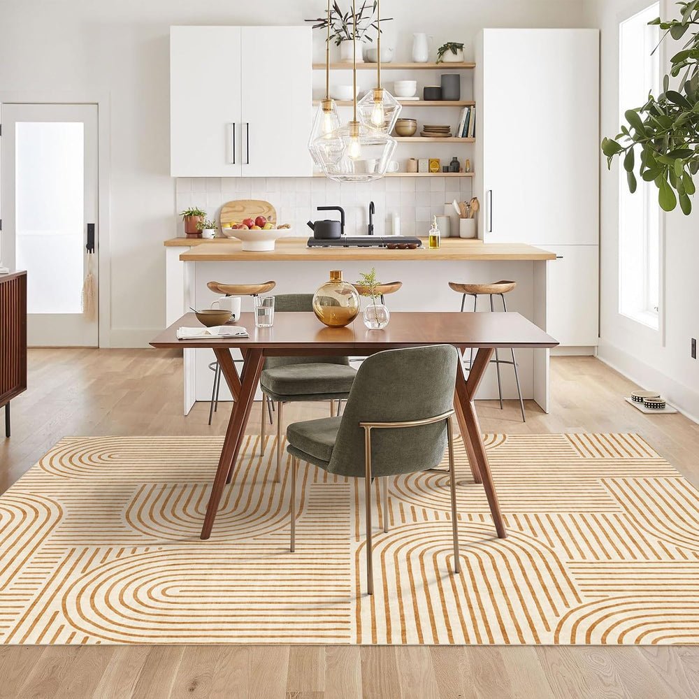 LUXRUG Washable Area Rug 5x7 Boho Non-Slip Modern Orange Living Room Rug