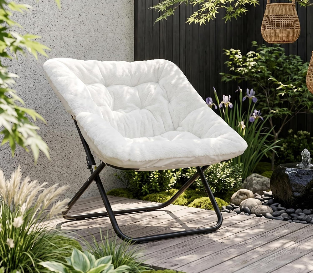 Comfy Saucer Chair Folding Reading Lounge Chair Living Room Chairs, White