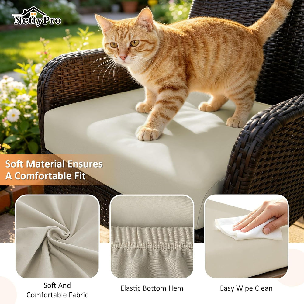 NettyPro Stretch Patio Chair Seat Cushion Covers Set of 4, Elastic Outdoor Sl...
