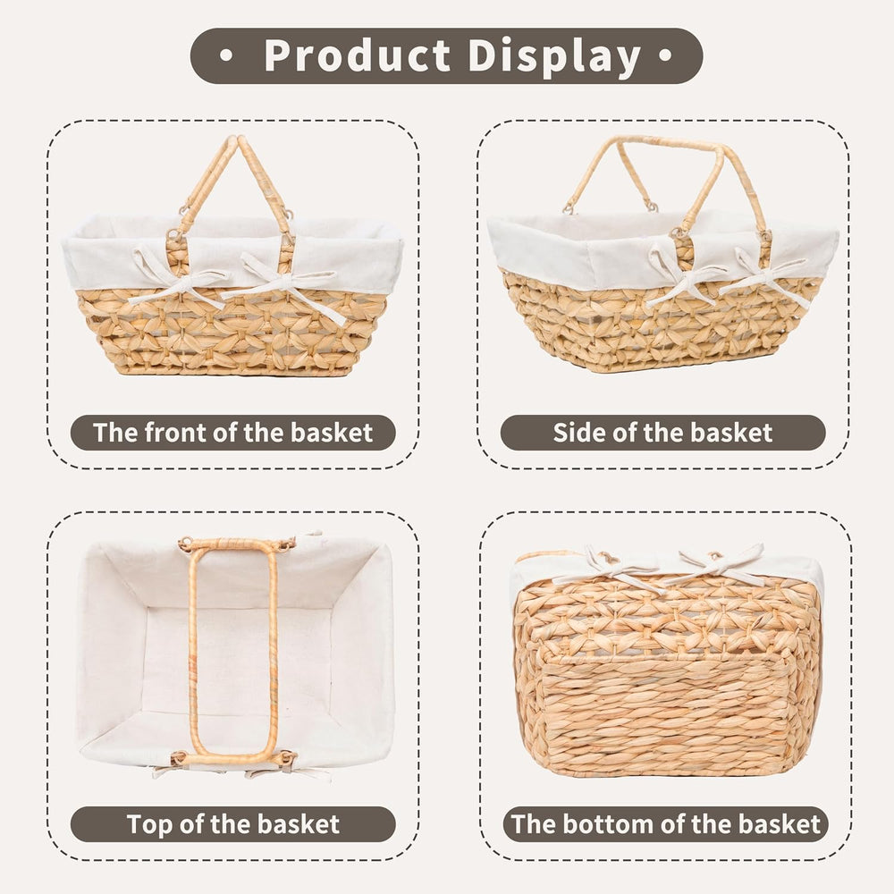 GYASVWU Wicker Picnic Baskets with Handles, Water Hyacinth Basket for Picnic,...