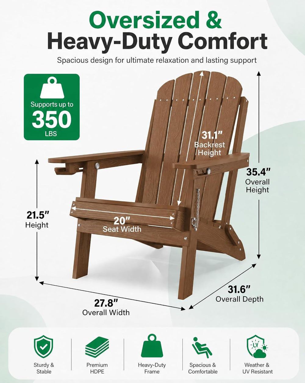 YEFU Adirondack Chairs Set of 2 for Outdoor: Folding Adirondack Chair