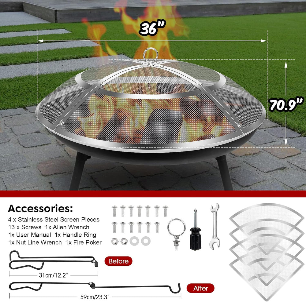 Fire Pit Spark Screen,36 Inch Fire Pit Screen Cover Stainless Steel Outdoor w...
