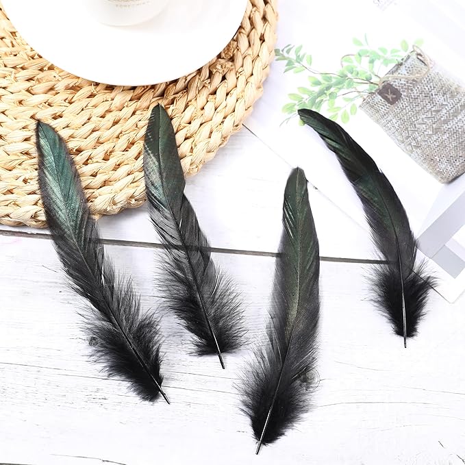 SOGUGOM Black Rooster Tail Feathers - 200 pcs 5-7 inch Craft Feathers Bulk fo...