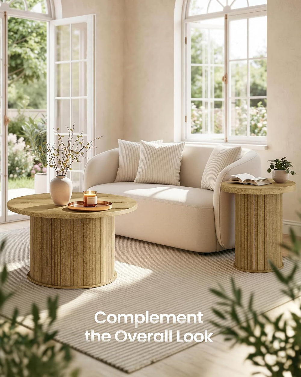 VASAGLE Round Coffee Table, Living Room Table with Tambour Design