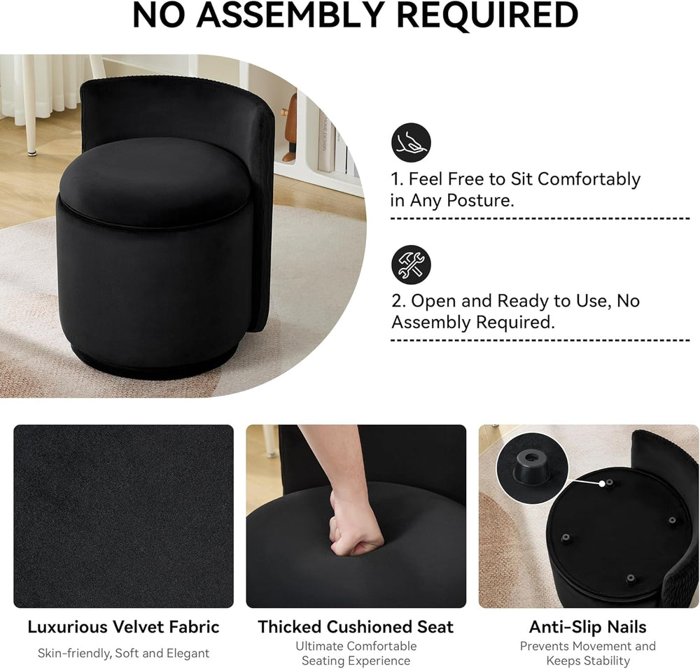 WUTUTUEE Velvet Vanity Chair with Storage, 360° Swivel Makeup Chair with Wave...