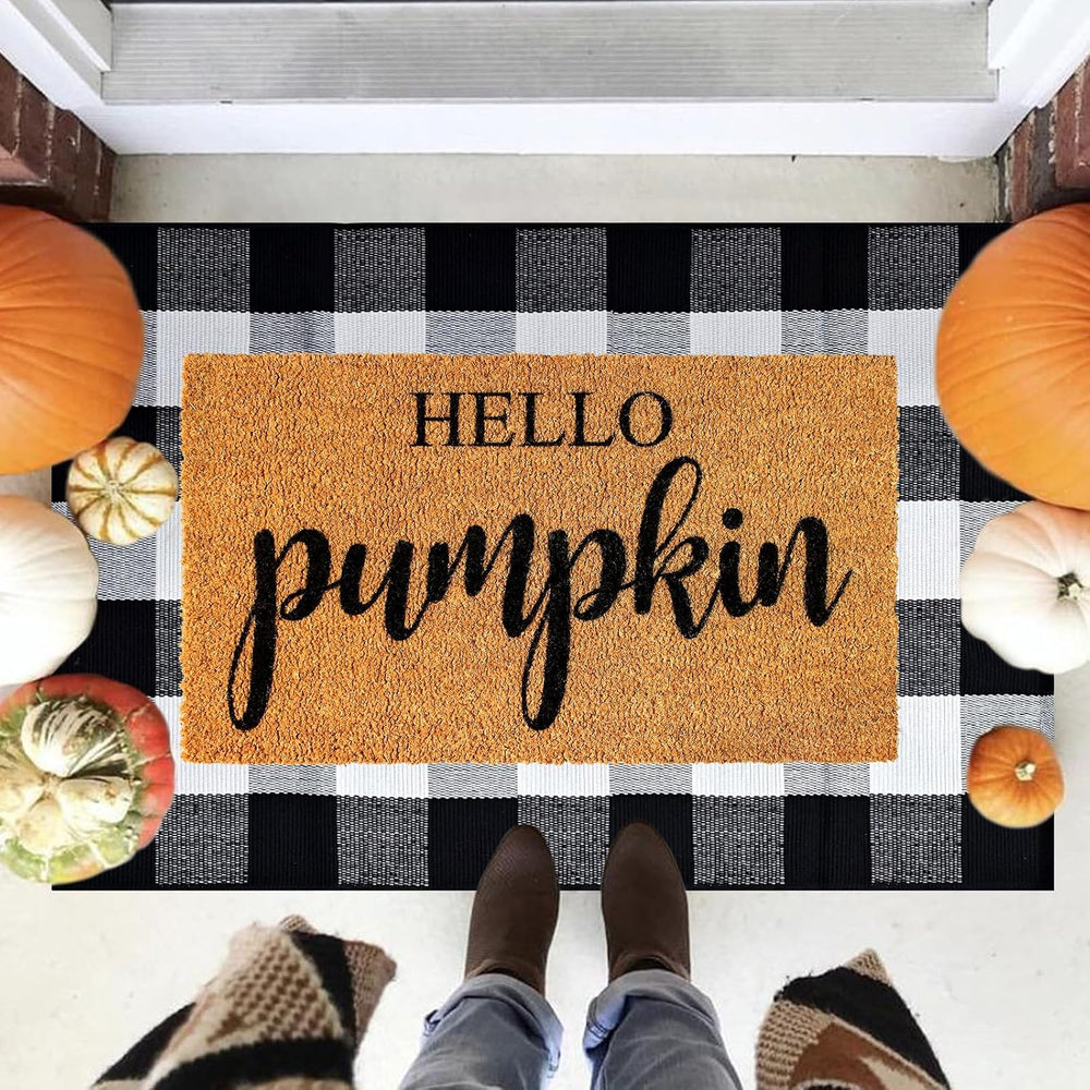 2 Pcs Fall Door Mat Combo Set 100% Coco Coir Welcome Mat + 43 x 28 Inches Buf...