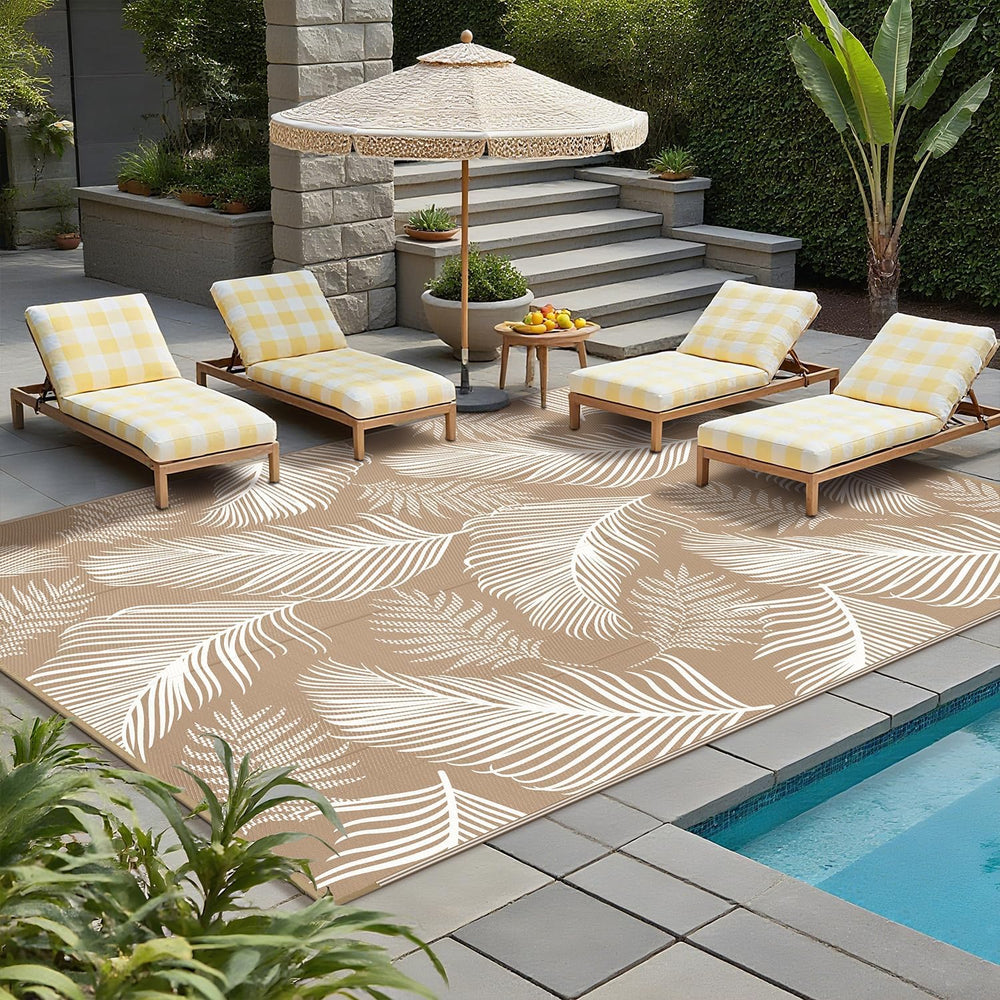 Pauwer Waterproof Outdoor Rug 9x12, Plastic Straw Patio Rug, Leaf Brown