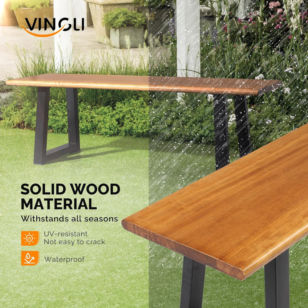 VINGLI Outdoor Bench with Metal Legs Rustic, Wood Dining Bench Indoor Outdoor...