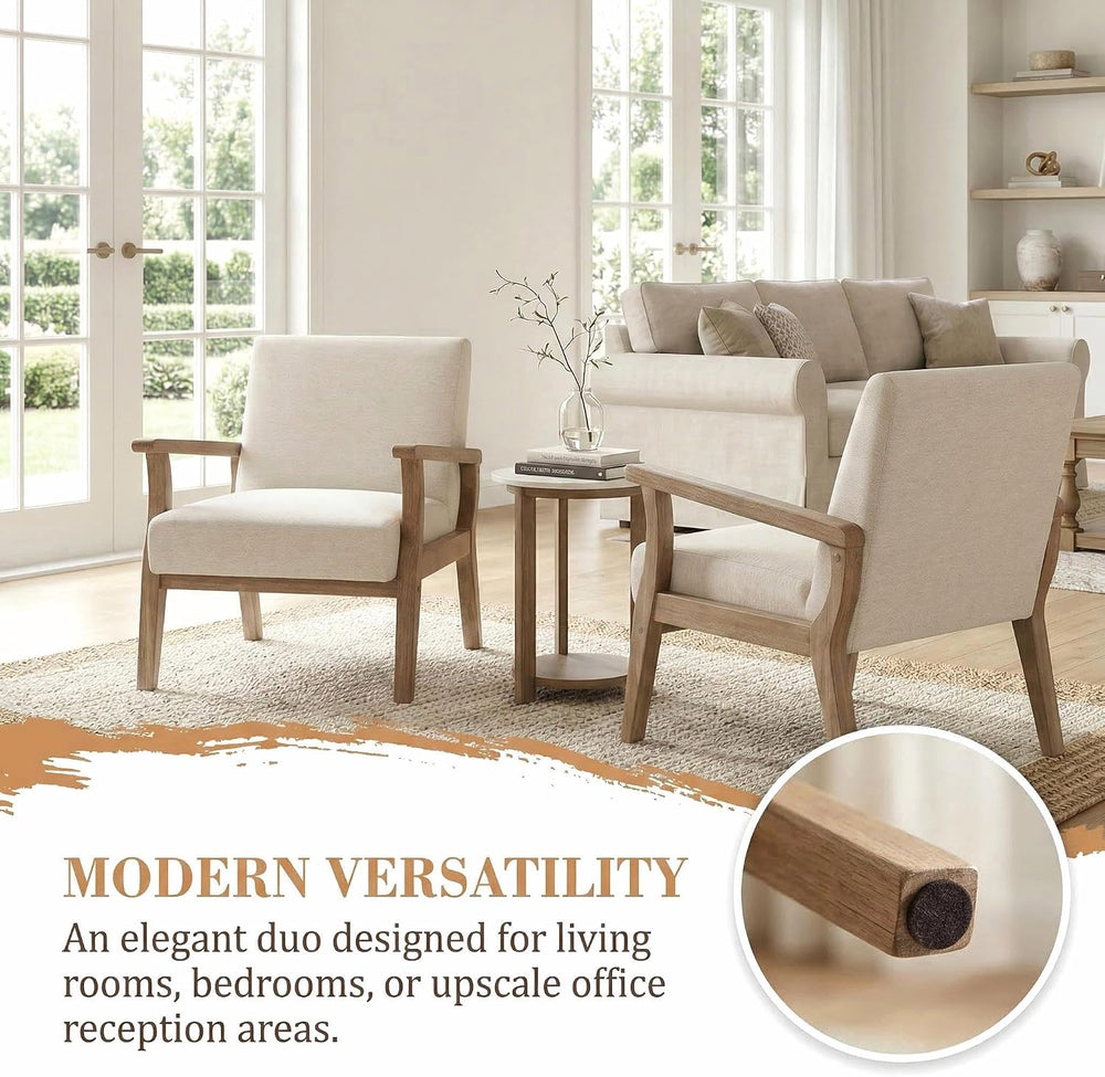 HNY Mid Century Modern Chairs - Linen Accent Chairs with Solid Wood Frame - A...