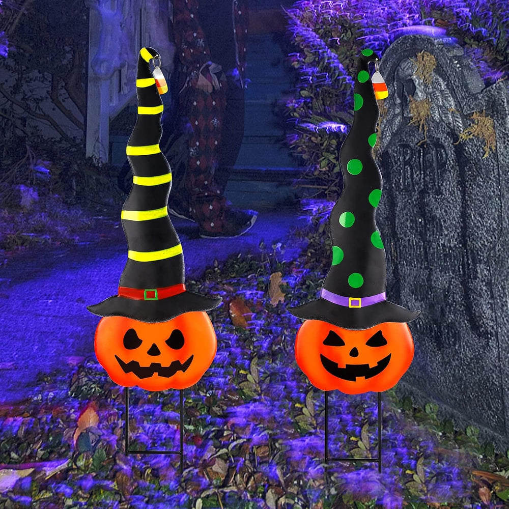 2 Pack Halloween/Thanksgiving Garden Decorations, Metal Jack-O-Lantern Yard S...