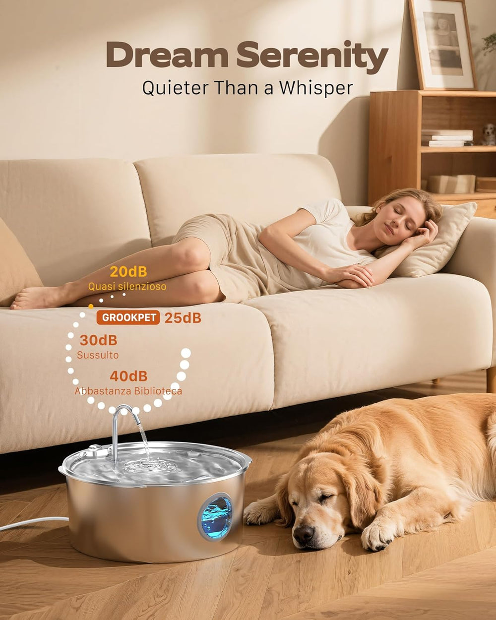 Dog Water Fountain for Large Dogs: Stainless Steel Dog Fountain Water Bowl