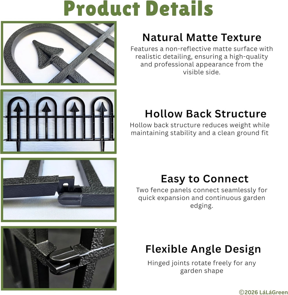 LaLaGreen Garden Edging Border (24in, 10 Pack) Small Flower Fence Panels