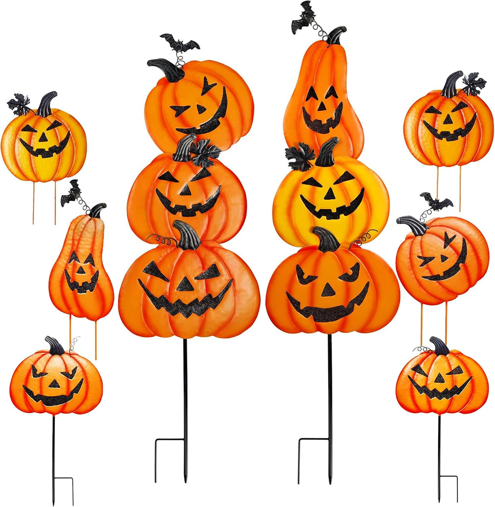 Halloween Metal Pumpkin Yard Stakes, Detachable and Stackable Pumpkin Signs G...