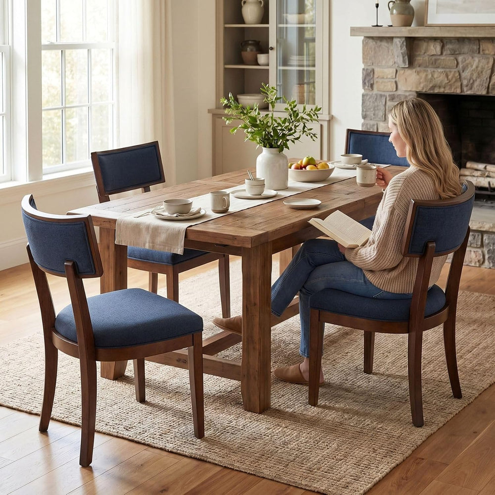 Blue Dining Chairs Set of 6, Upholstered Linen Fabric Dining Room Chairs with...