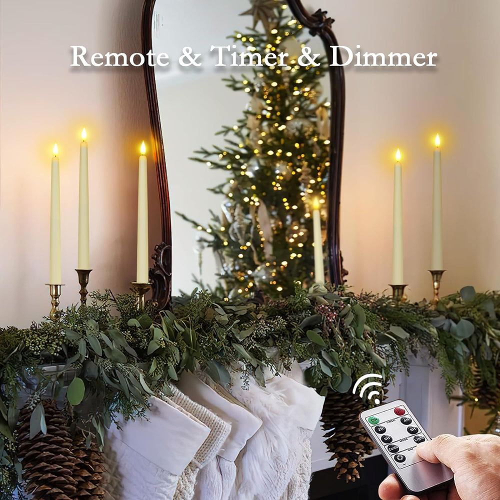 Homemory 12 Pcs Flameless Taper Candles with Remote Timer Dimmer, 11 inches I...