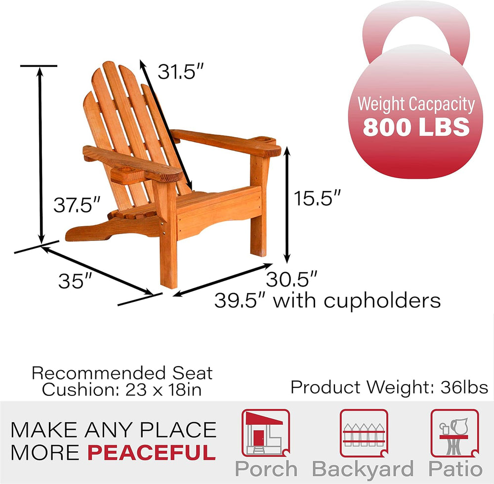 Amish Casual Heavy Duty Adirondack Chair with Cup Holders in Cedar Stain - Au...