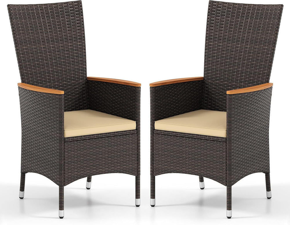 Tangkula High Back Rattan Patio Dining Chairs Set of 2, Outdoor Wicker Dinner...