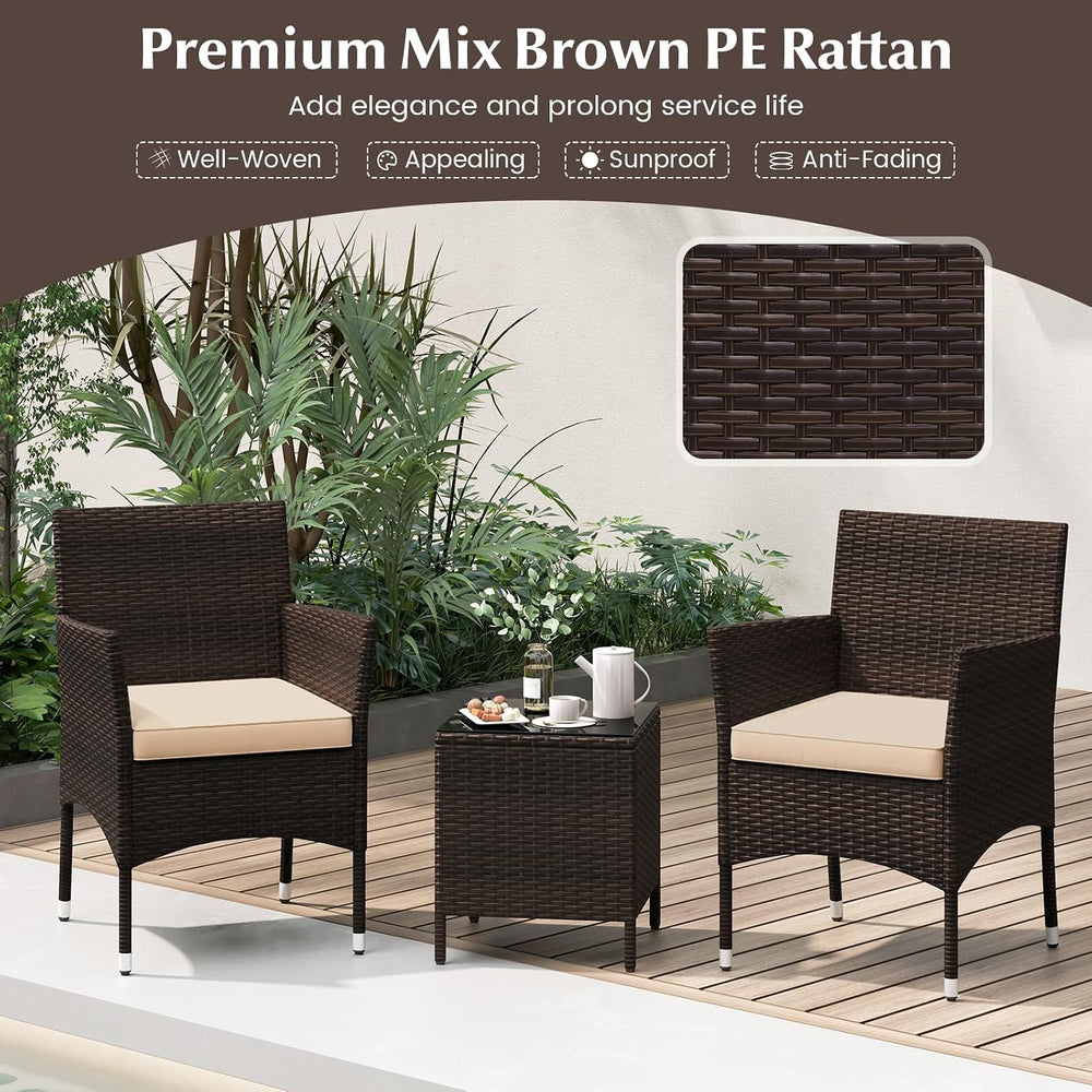 RELAX4LIFE 3-Piece Patio Furniture Set - Rattan Wicker Outdoor Conversation S...