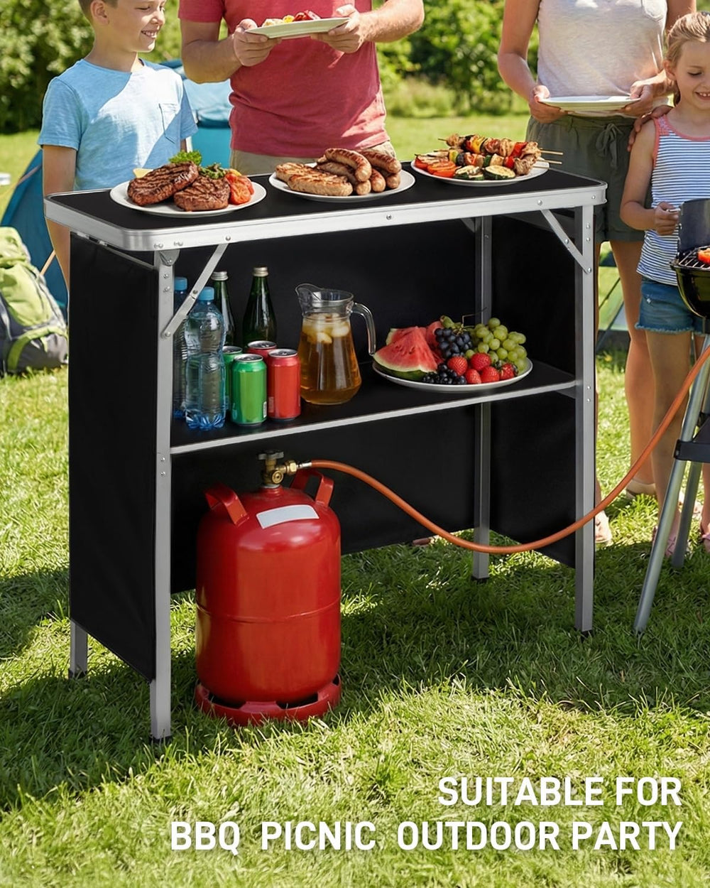 Outvita Portable Bar Table with 2 Tier Shelves & Black Skirt for Party