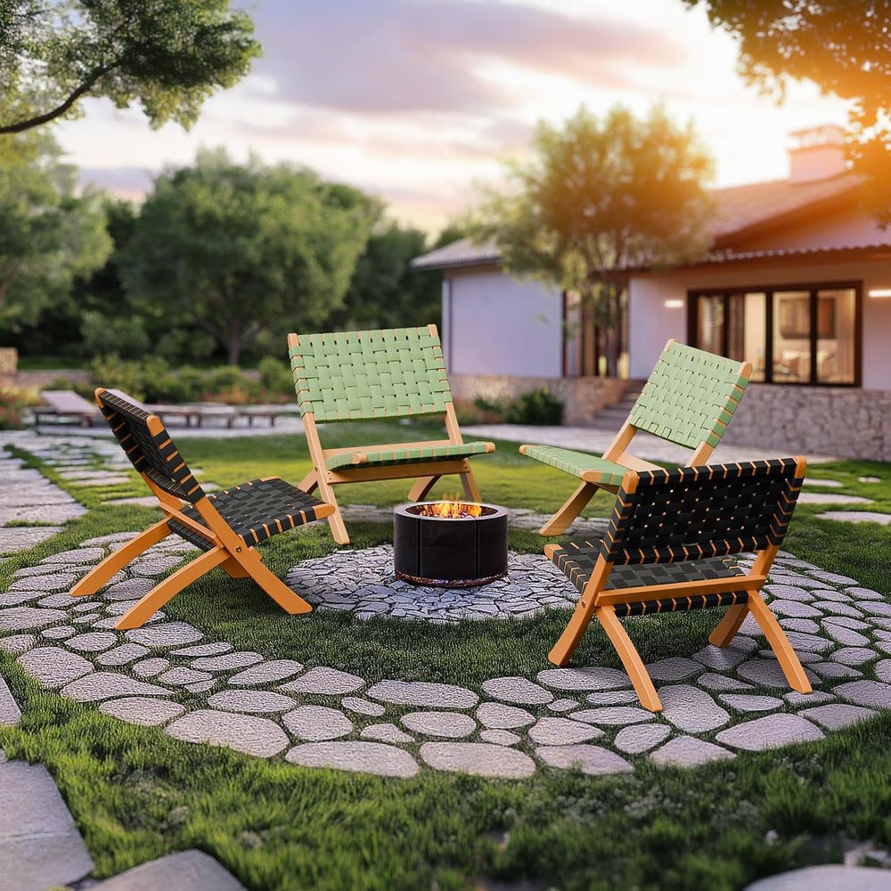 VINGLI Wooden Outdoor Chairs, Portable Rattan Folding Chair with Low Webbing ...