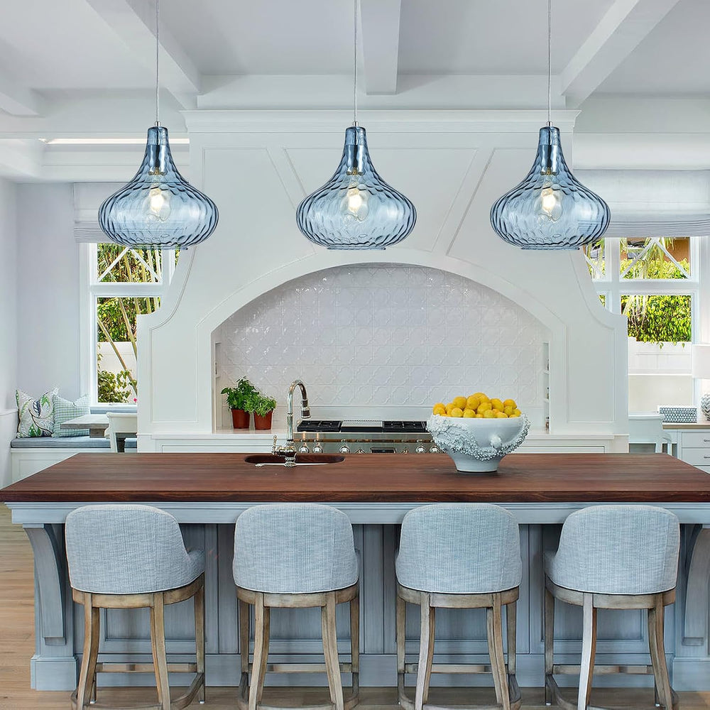 11 Inch Blue Hammered Glass Pendant Light Brushed Nickel Ceiling Lamp