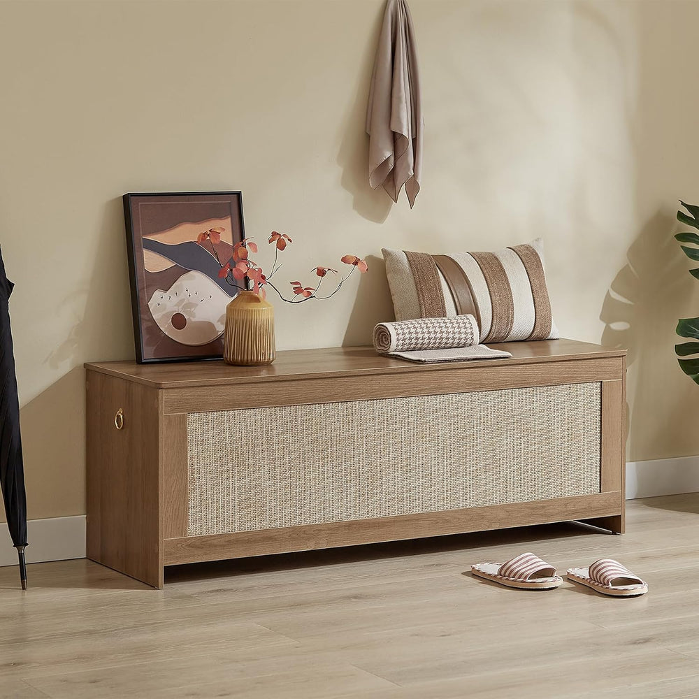 51.2" Storage Chest Extra Large, Rattan Storage Bench,(Cherry Brown