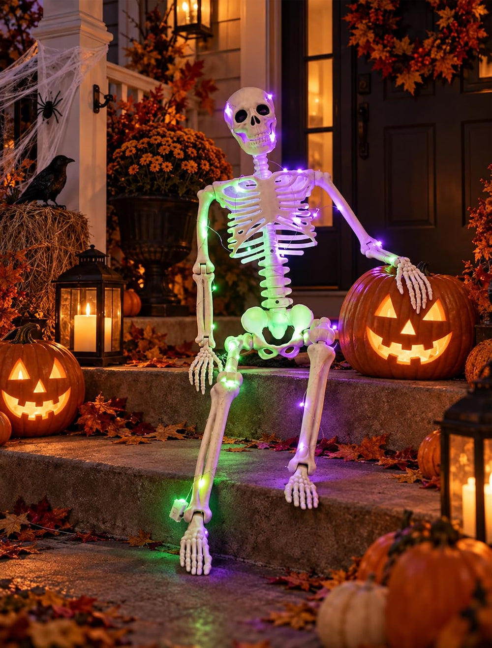 3 FT Light up Skeleton Halloween Decor: 36inch Posable Skeleton for Outdoor