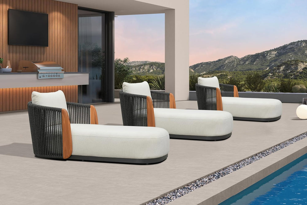 PURPLE LEAF Patio Chaise Lounge Chairs Set of 3 Plush Olefin Cushion White