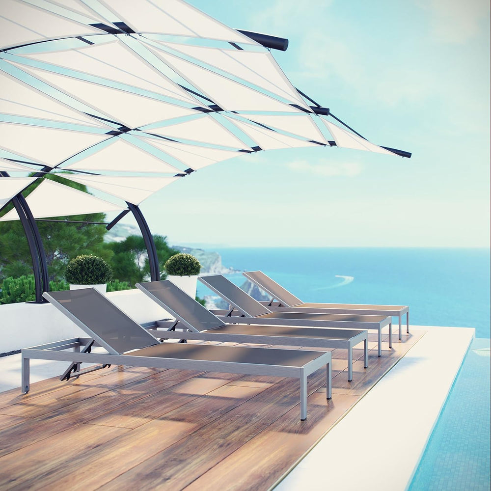 Modway Shore Aluminum Textilene® Mesh Outdoor Patio Four Poolside Chaise Loun...