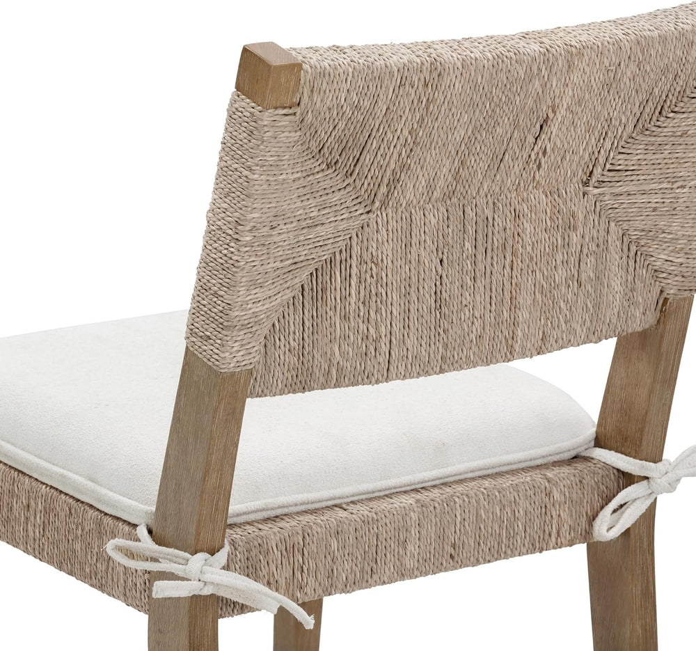 Beacon Boho Dining Chair Set of 4, Boucle Dining Chair with Seagrass Accent a...