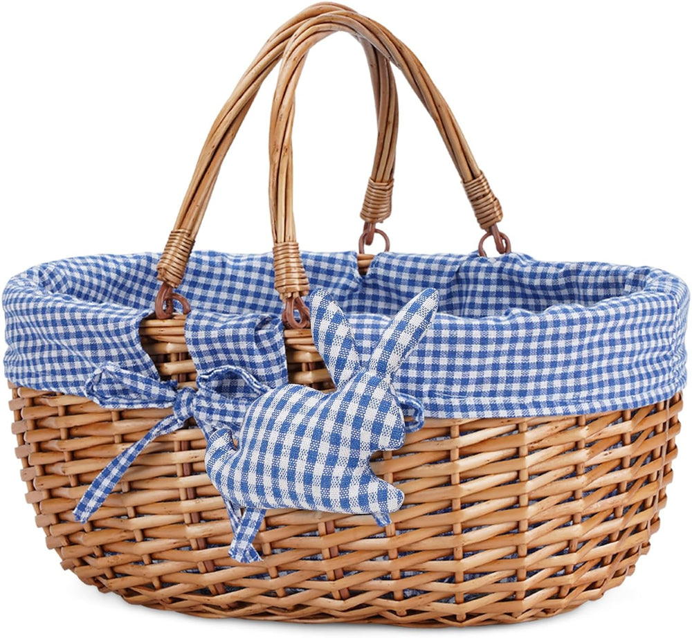 G GOOD GAIN Wicker Picnic Basket with Double Folding Handles,Willow Picnic Ha...