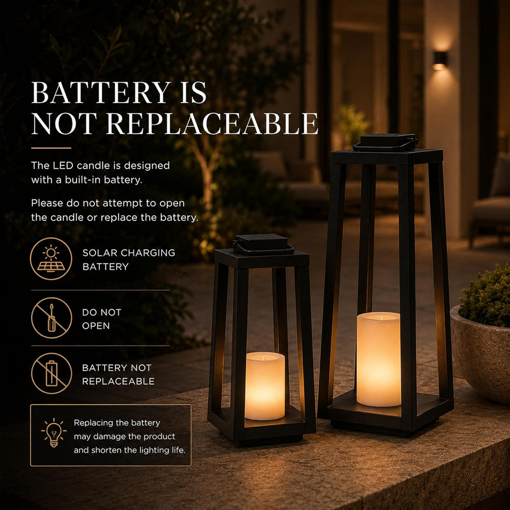Integrated LED Solar Lantern Outdoor Large H24 Inch Black Metal Decorative So...