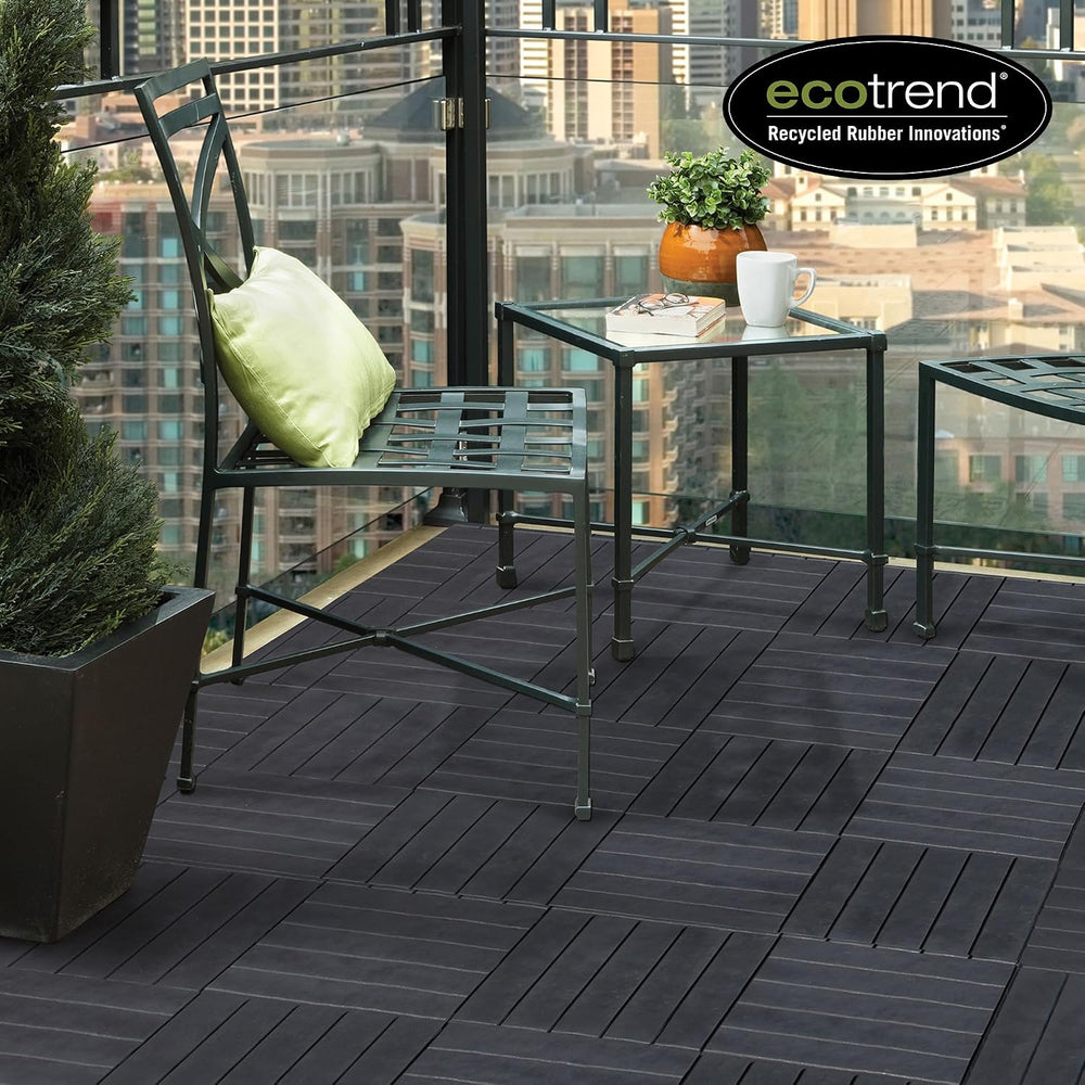 EcoTrend 24-Pack 12”x12” Interlocking Deck Floor Tiles, Slate Black – Rubber ...