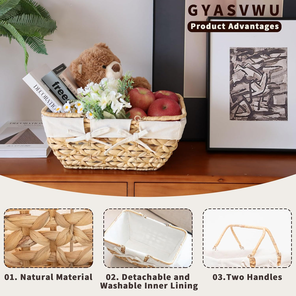 GYASVWU Wicker Picnic Baskets with Handles, Water Hyacinth Basket for Picnic,...