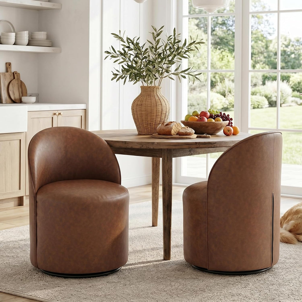 HNY Upholstered Kitchen & Dining Room Barrel Chairs Set of 6, Mid Century...