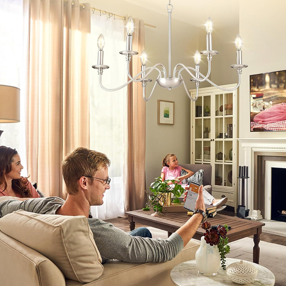 Depuley Modern Chandelier for Dining Room: 6-Light Brushed Nickel Farmhouse H...