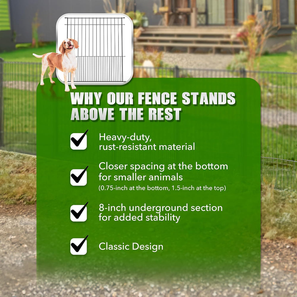 WESLEY'S CORNER Tall Fence Panels - 32”H x 29”L, No Dig Metal Dog Fence, ...