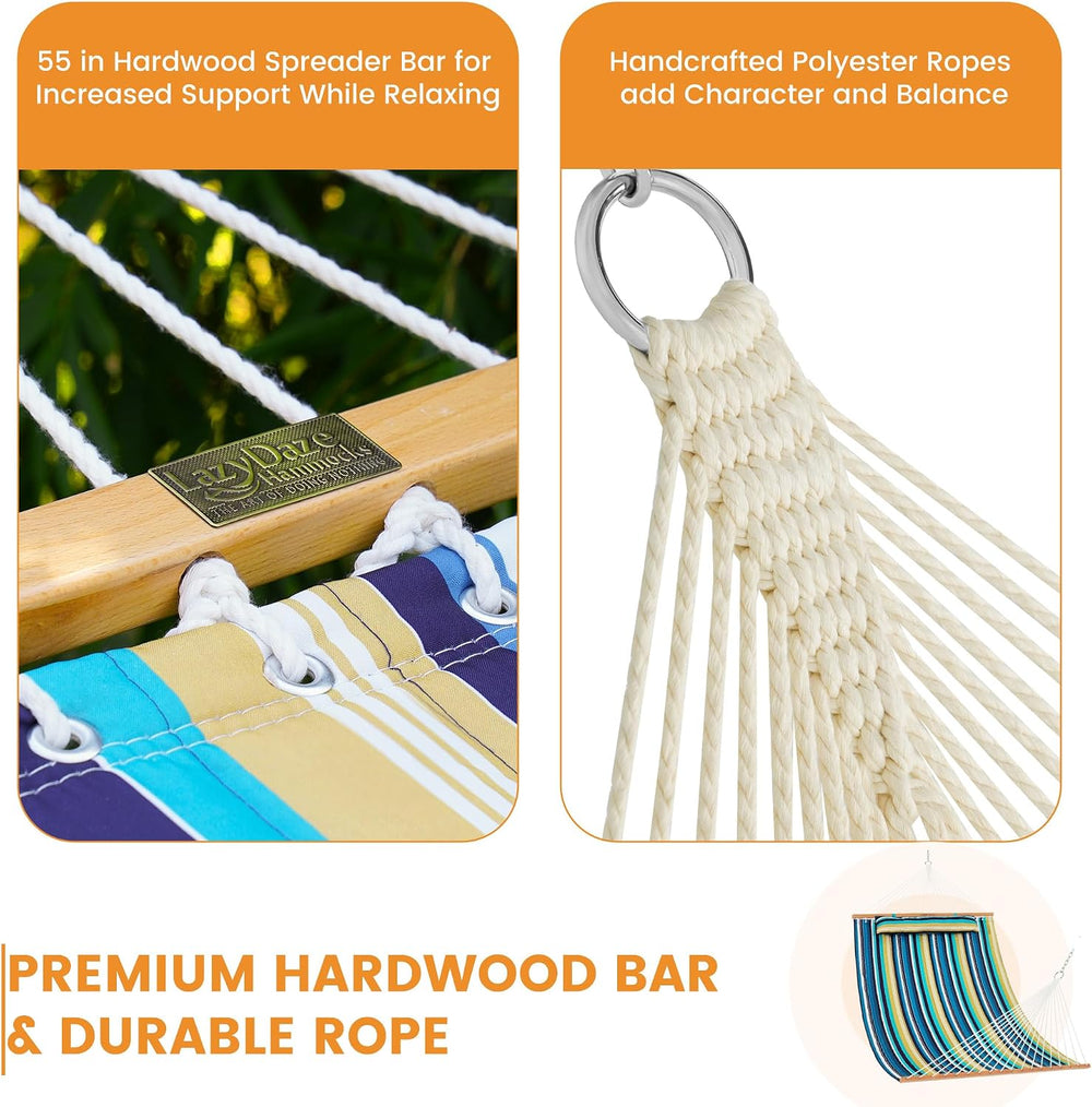 Lazy Daze Double Quilted Hammock with Carabiners & Soft Pillow for Outside