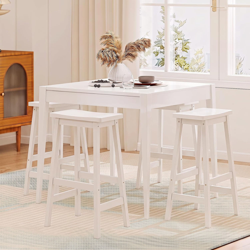 COSTWAY 29-inch Solid Wood Saddle Stools Set of 2 with Footrests, White