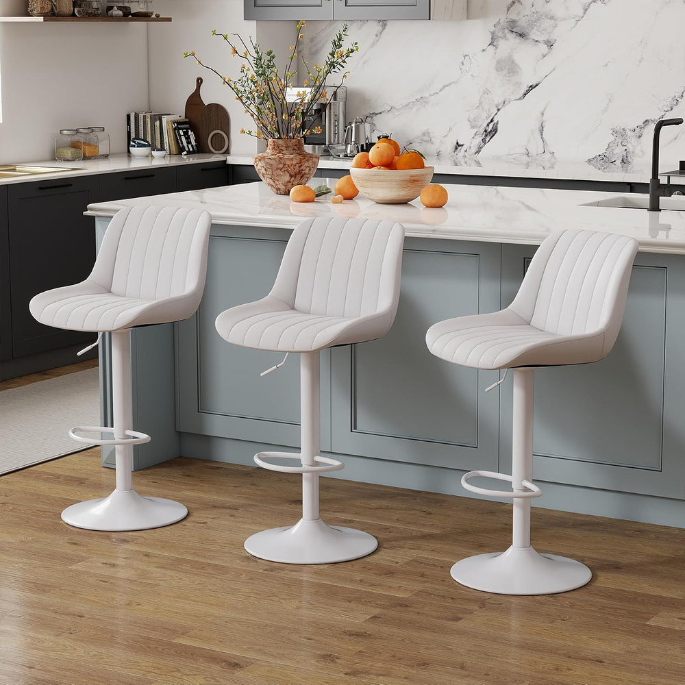 Youhauchair Adjustable Faux Leather Bar Stools Set of 3, White