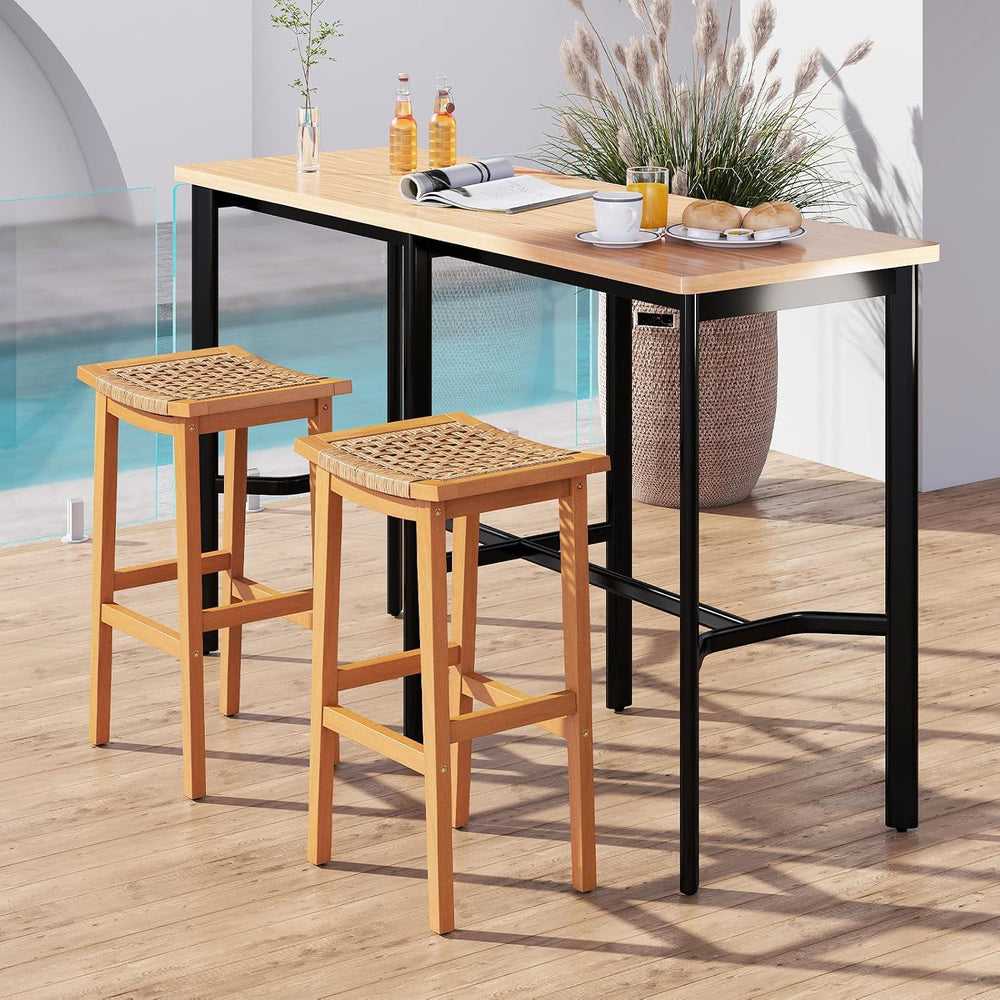 GIANTEX Outdoor Wooden Bar Stools Set of 2, 29" Backless Patio Barstools...