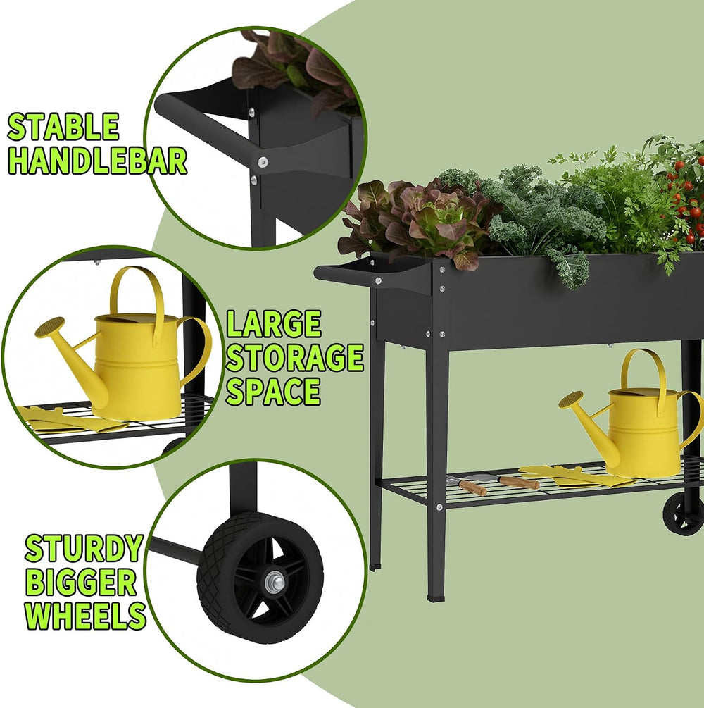 Elevate 2Pcs 32" Tall Raised Garden Bed with Wheel,Planter Box for Backy...