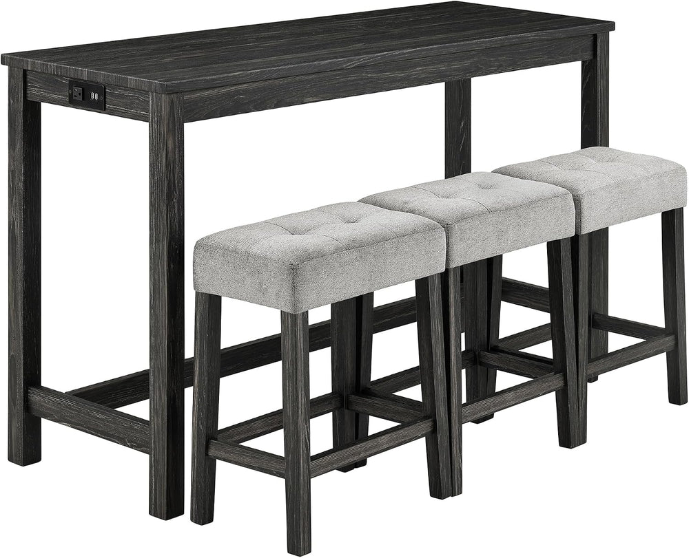 LKTART 4 Piece Bar Table Set Dining Bar Table and Chairs Set with Power Outle...