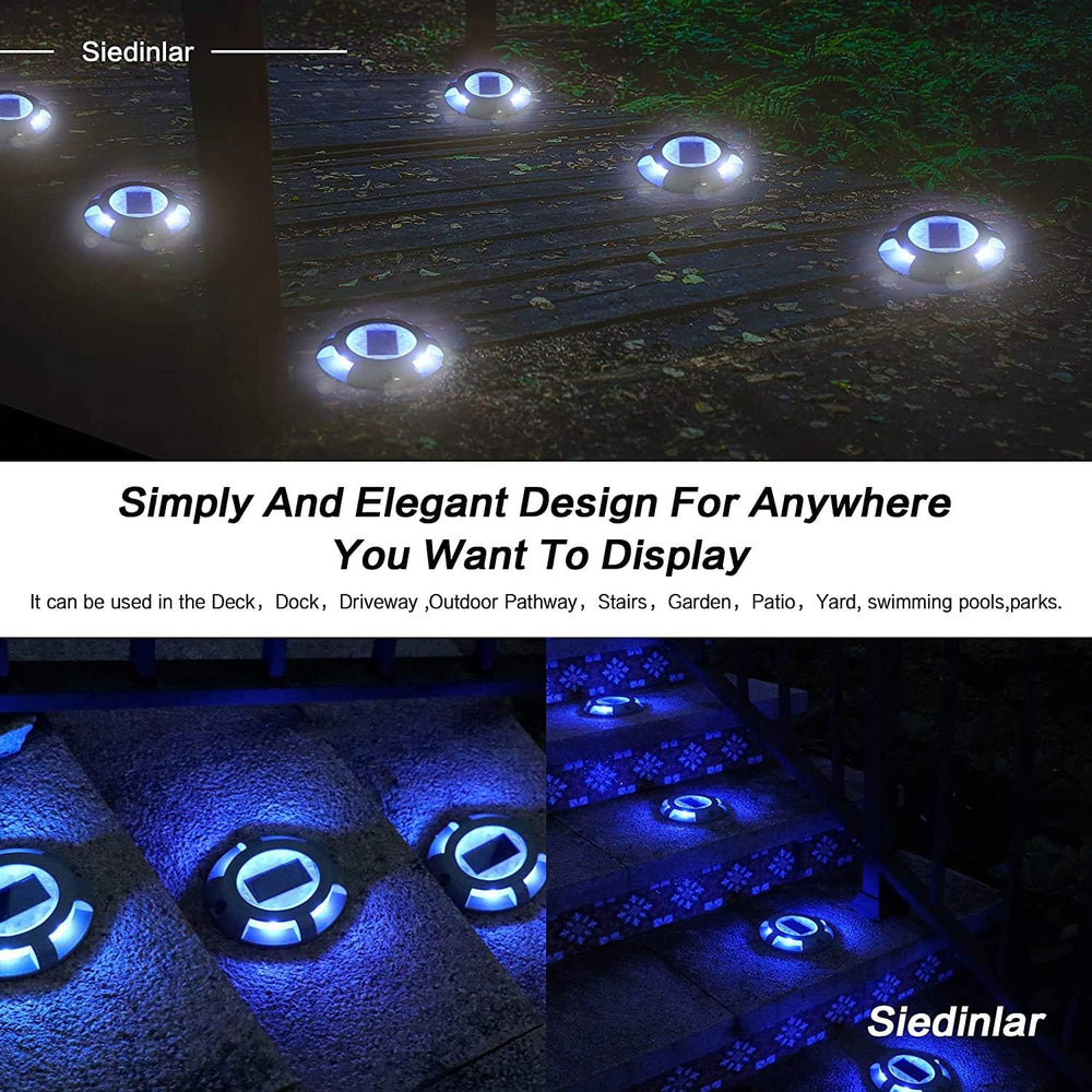 SIEDiNLAR Solar Deck Lights Outdoor, LED Driveway Dock Lights, 4 Pack, Blue
