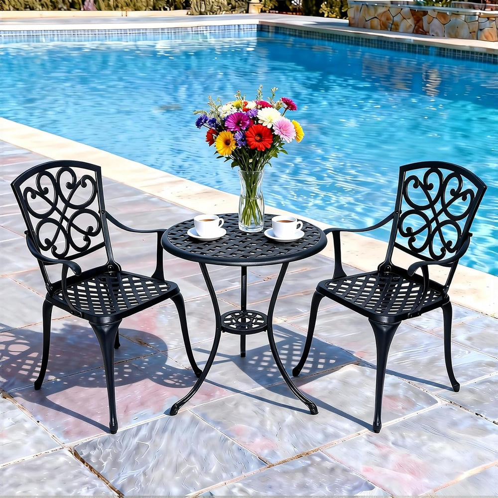 3 Piece Patio Bistro Set with Cushions, Outdoor Bistro Table and Chairs Set o...