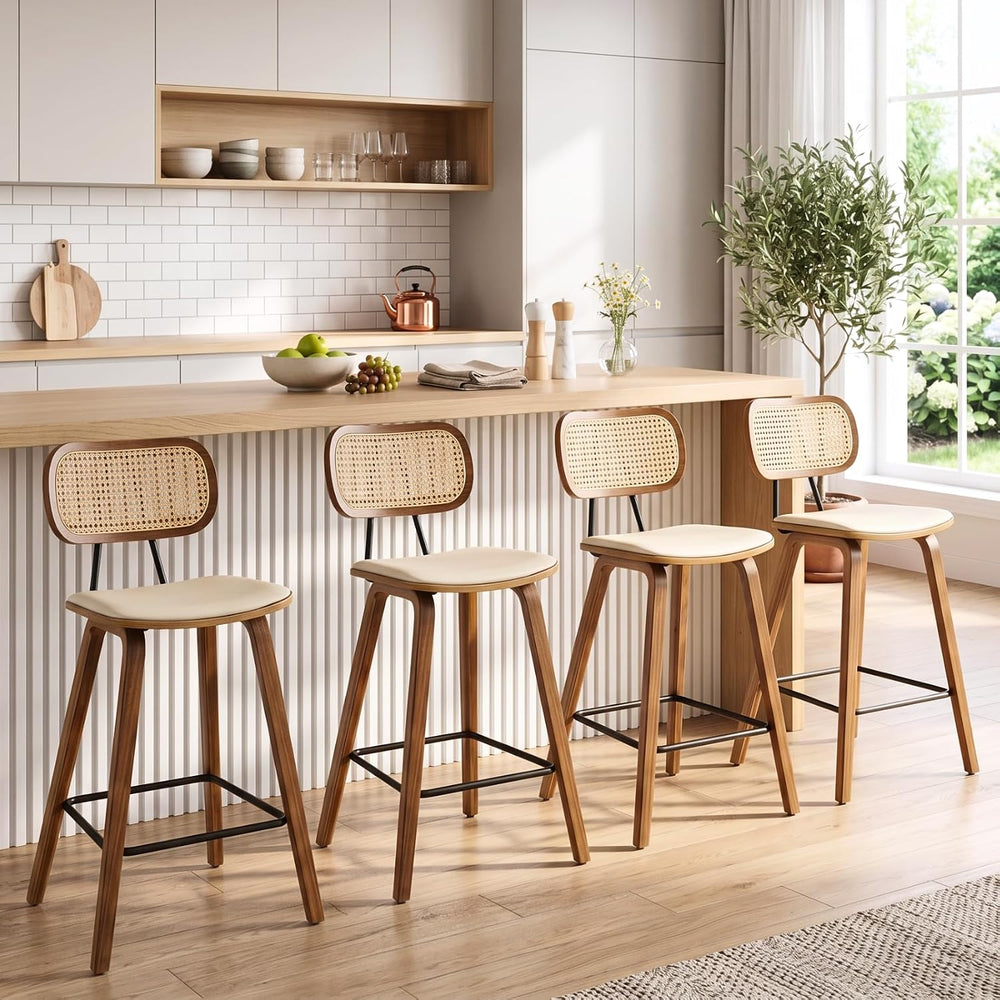 Ya-Home Mid-Century Bar Stools Set of 2, 26 Inch PU Leather Barstools with Op...