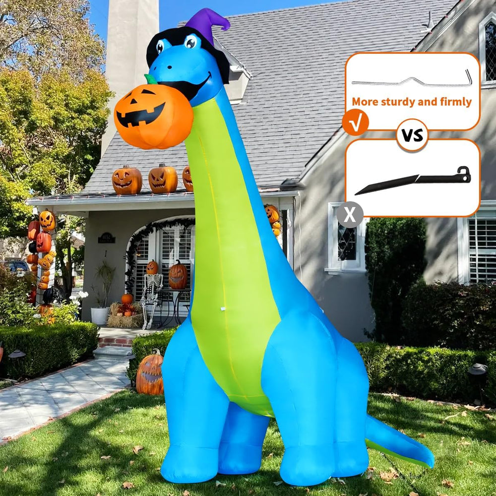 COMIN 10 FT Halloween Animated Inflatable Dinosaur Pumpkin with Shake Head