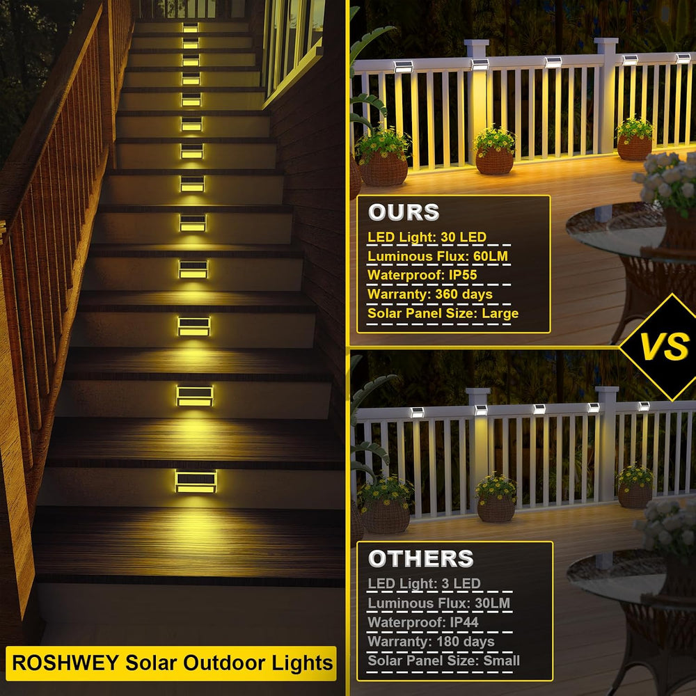 ROSHWEY Solar Deck Lights, Suitable for Fence Step Stair-Warm White-6Pack