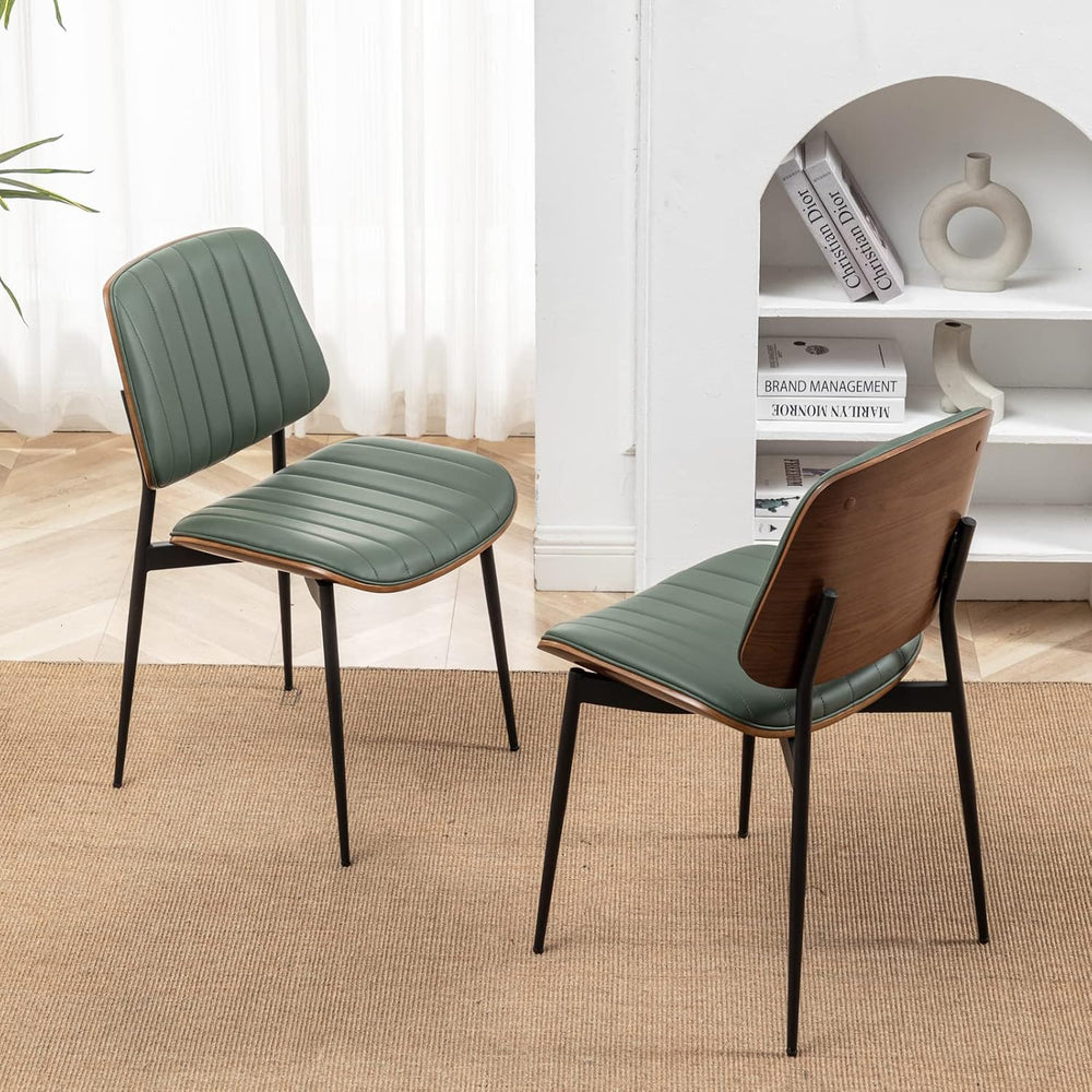 LUNLING Dining Chairs Set of 2 Mid Century Modern Retro Faux Leather Chair wi...