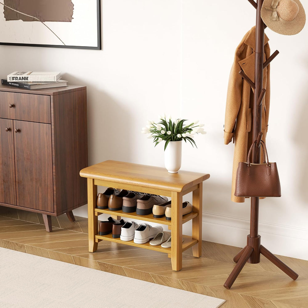 Shoe Rack Bench Mid Century Modern 2-Tier Shoe Rack Organizer for Entryway Ha...